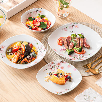 Service de table 24 pièces pour 6 personnes, comprenant des assiettes plates, des assiettes à dessert, des bols à soupe et des bols à céréales 24 pièces