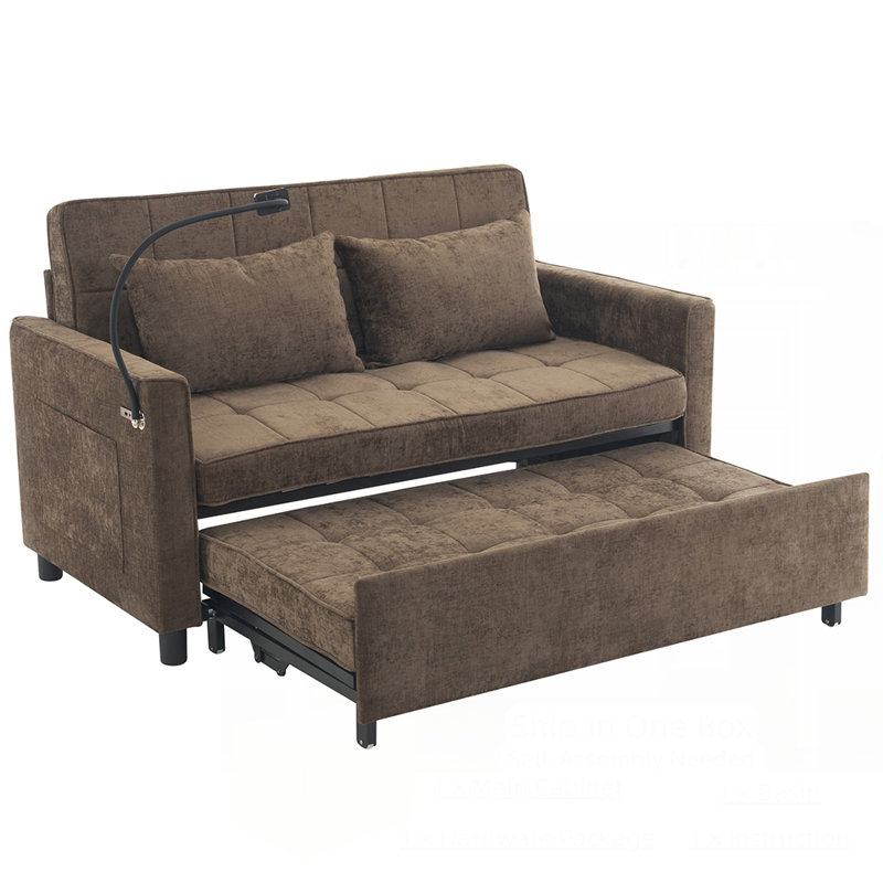 Loveseat Sofa Pull-Out Sofa Bed Sleeper Sofa, Brown