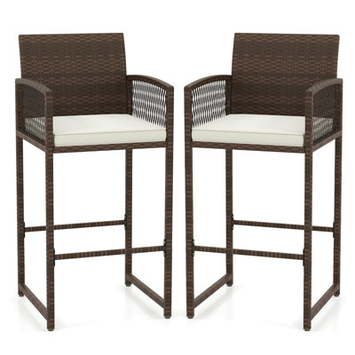 Patio Bar Stools Pe Rattan Bar Height Chairs With Backrests & Armrests by Red Barrel Studio