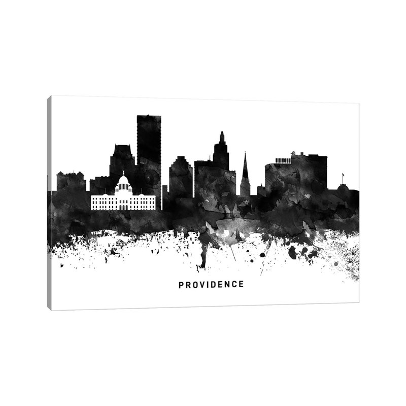 Providence Skyline Black & White by WallDecorAddict - Wrapped Canvas Print, 20.32 cm H x 30.48 cm W