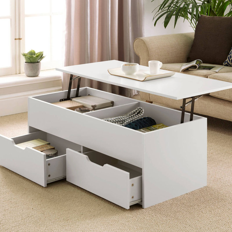 Teremba Lift Top Block Coffee Table with 2 Drawer Storage, White