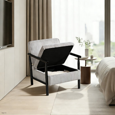Chaise de réception Mid-Century moderne avec rangement, revêtement en velours côtelé et accoudoirs en bois pour le salon, la salle d'attente