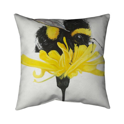 Bumblebee on a dandelion - 16"x16" Outdoors Throw pillow - Spun poly - Print on demand