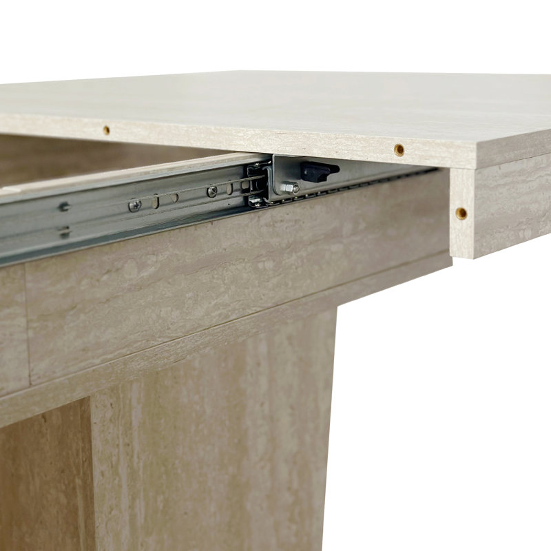 Table de salle à manger rectangulaire extensible en bois massif, Beige, Beige