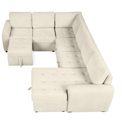 Beige U-Shaped With Easy Pull-Out Bed And Storage Chaise Chaise, Color User- Design