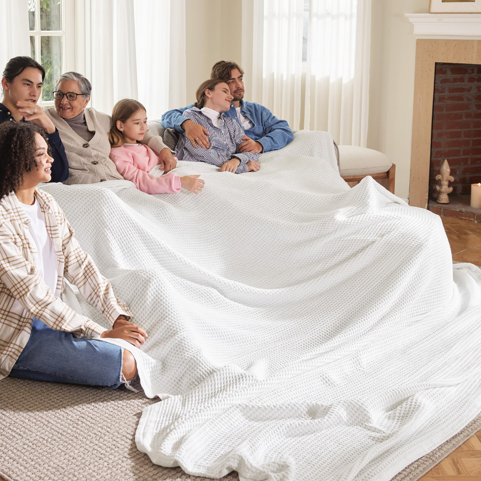 Bedsure Cotton Waffle Weave Throw Blanket, White, Throw XL