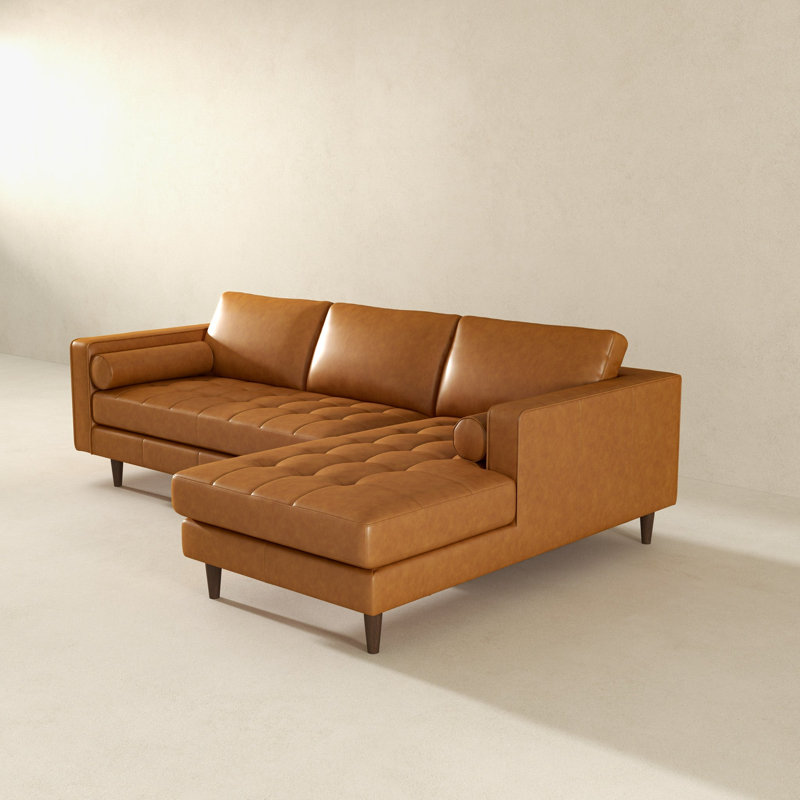 Canapé modulaire en cuir brun clair Anthony, Orienté à droite