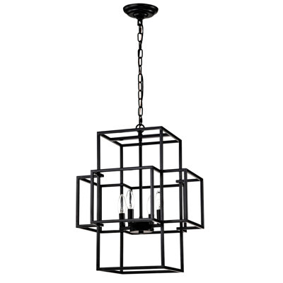 4- Luminaire suspendu lanterne en métal - noir mat industriel avec hauteur réglable pour la salle à manger, le couloir, le vestibule, le vestibule