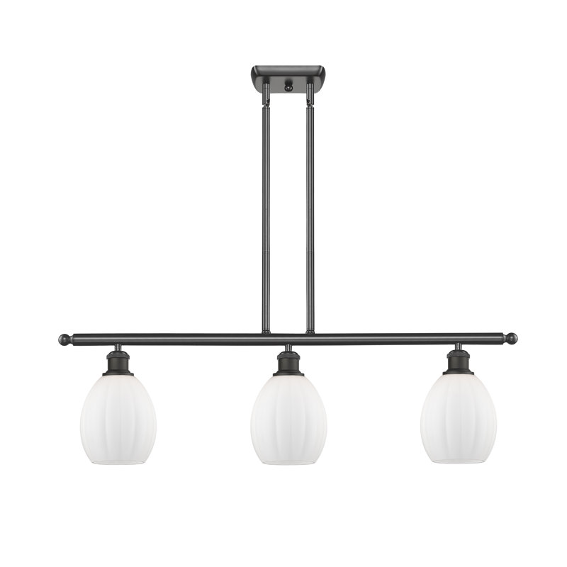 Luminaire suspendu linéaire à 3 lumières pour îlot de cuisine Bolduc, Bronze huilé, Ampoule non incluse, Blanc mat