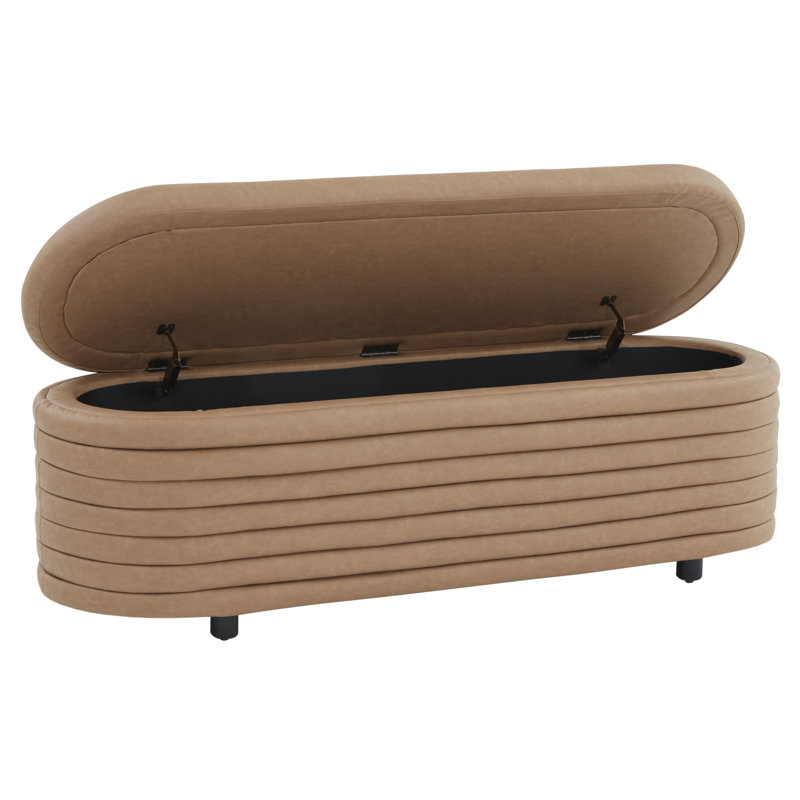 Banc de rangement rembourré Delray, Cuir camel végétalien