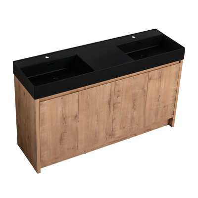 Lavabo de salle de bain en résine 60 po, à rebord épais, noir mat, moderne et conçu par l'utilisateur, avec surface lisse