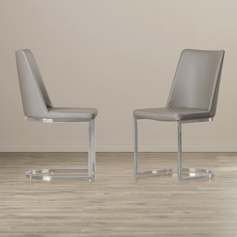 Chromium 18.1'' H Faux Leather Upholstered Metal Side Chair, PU+Sponge - Gray