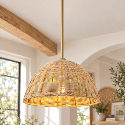 Luminaire suspendu dôme en rotin naturel 2 lumières Rivaro