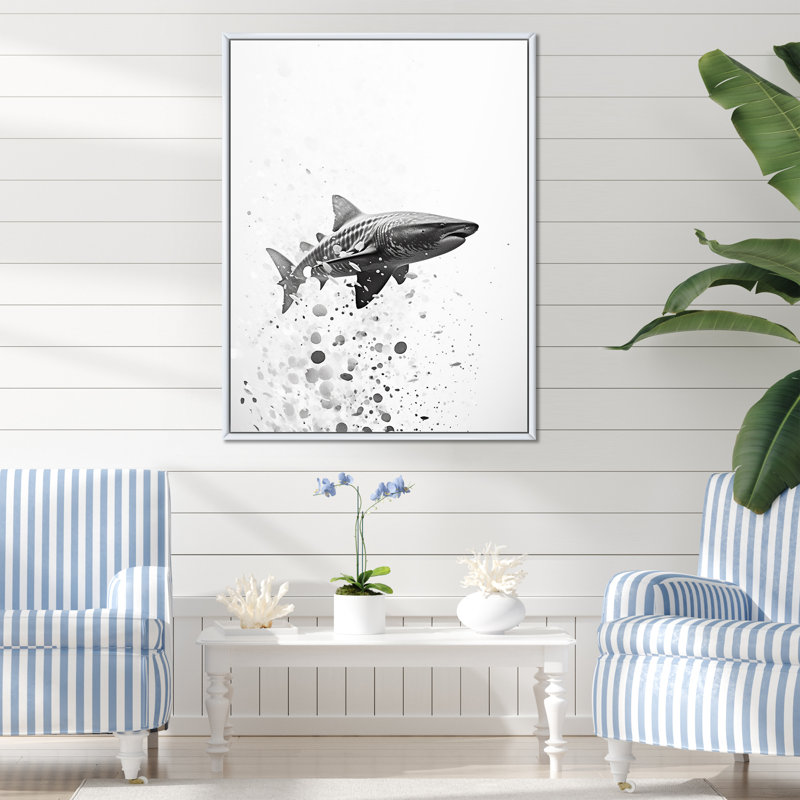" Monochrome Gray Shark Dance ", White Floater Framed, 40" H x 30" W