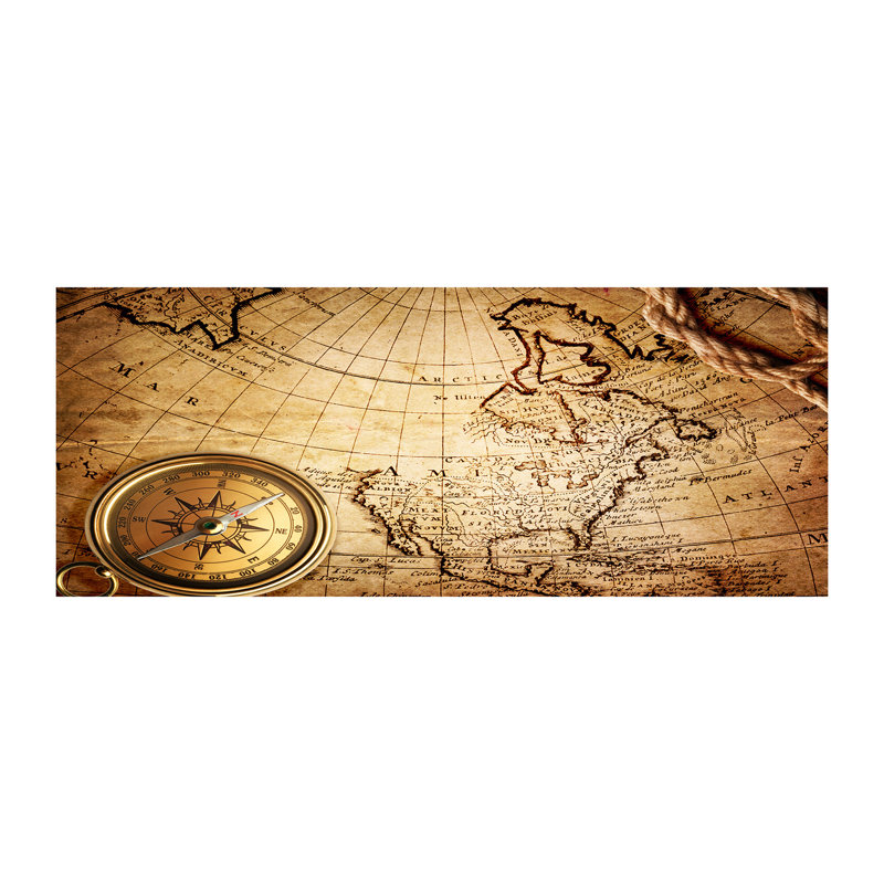 Compass On The Map - Wrapped Canvas Print