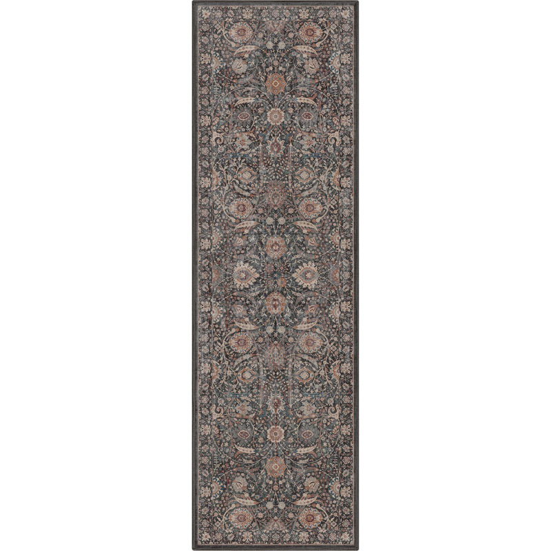 Oriental Machine Woven Area Rug in Black/Brown, Runner 2'3" x 7'3"