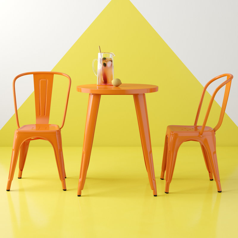 Brinson Round Steel Bistro Set, Orange, 24"