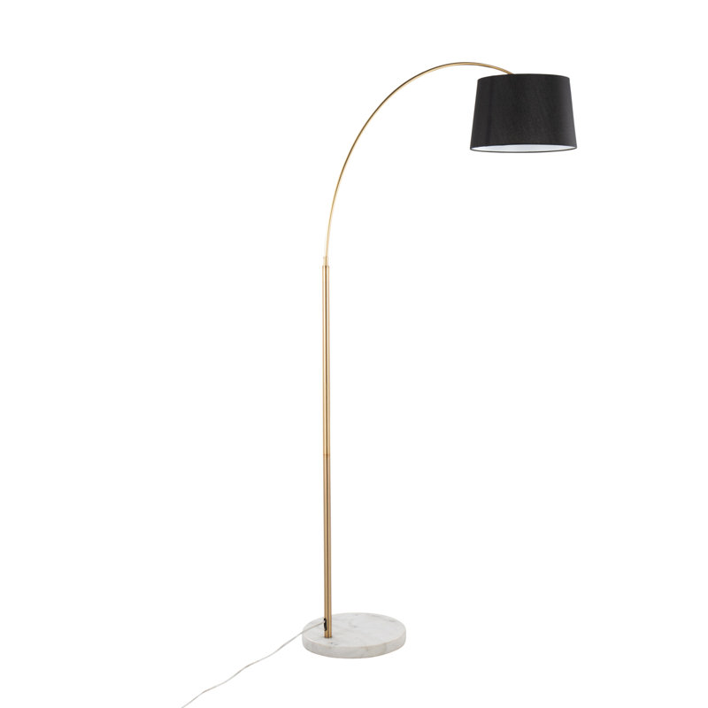 March Contemporary Floor Lamp, White Marble/Antique Brass, Black