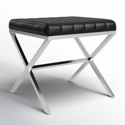Faux Leather Pollman Iron Vanity Stool Chrome X-Shaped Metal Legs