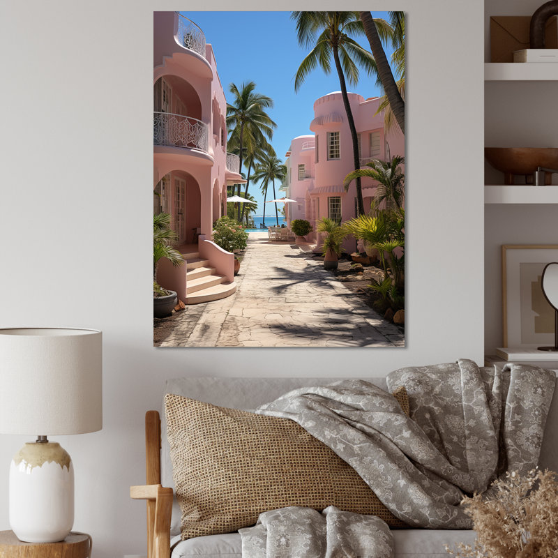 Lintrud Miami Pink House III - impression, H 20 po x l 12 po x P 1 po, Toile tendue