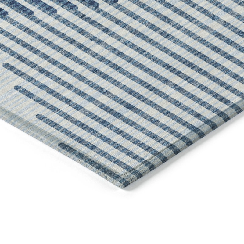Blue and White Rectangular Machine Washable Synthetic Rug