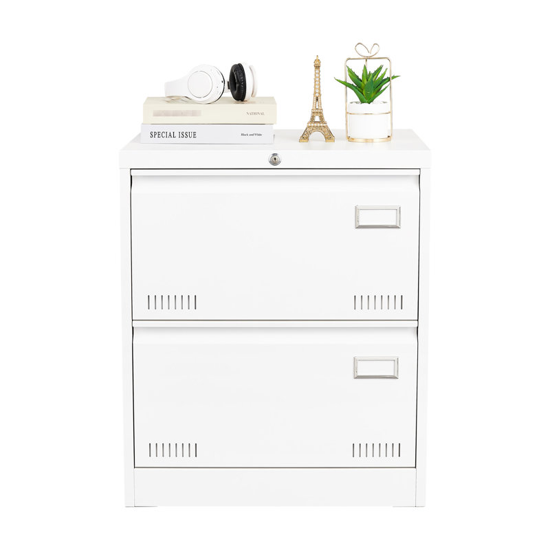 Locked White Filing Cabinet - 2 Drawers For Efficient Office Work, Metal Material -Proof Interior 2 Locking, Convenient File Storage, Enhance Productivity