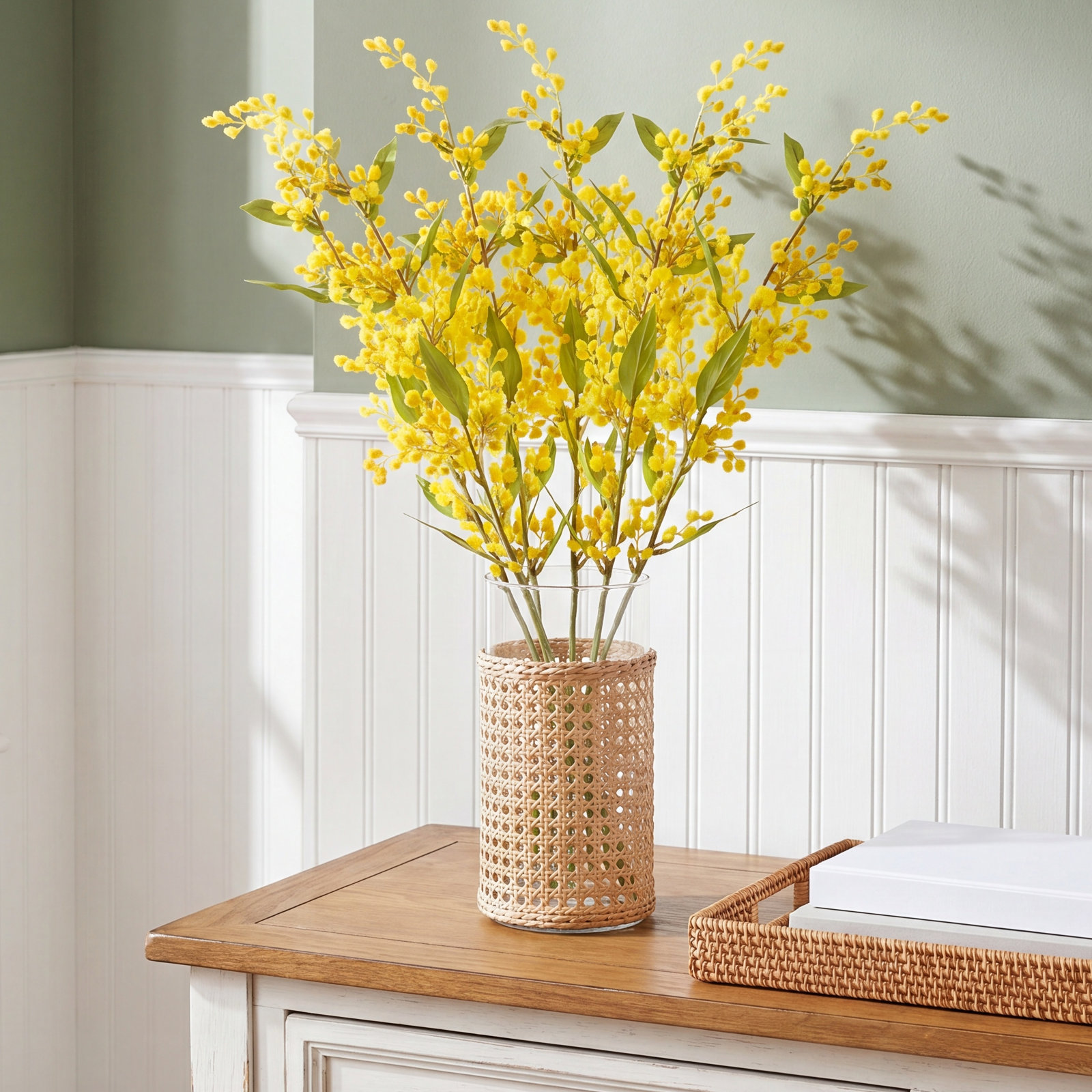 Mimosi Realistic Faux Mimosa Stems 27.5 in. in Yellow
