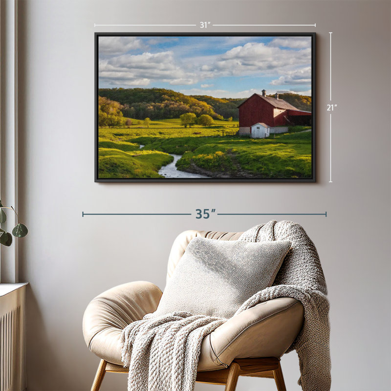 Nature «Green Fields Red Barn Wall Art», H 21 po x l 31 po