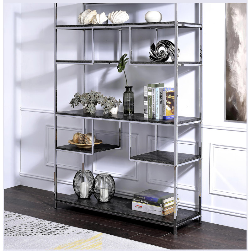 Bibliothèque rustique en chêne gris et finition chromée