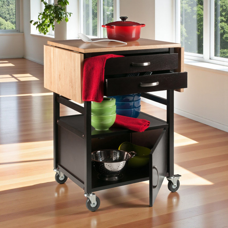 Bellini Coffee & Natural Utility Cart with Wheels, 33.54" H X 43.23" W X 20.08" D