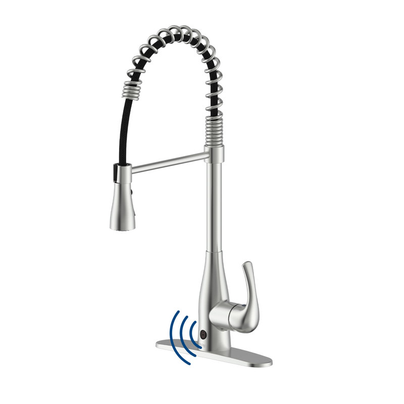 Brushed Nickel Touchless Spring Neck Pull Down Kitchen Faucet