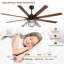 Ventilateur de plafond réversible à hélice de 66 po à 8 pales avec télécommande et ensemble d'éclairage à DEL inclus