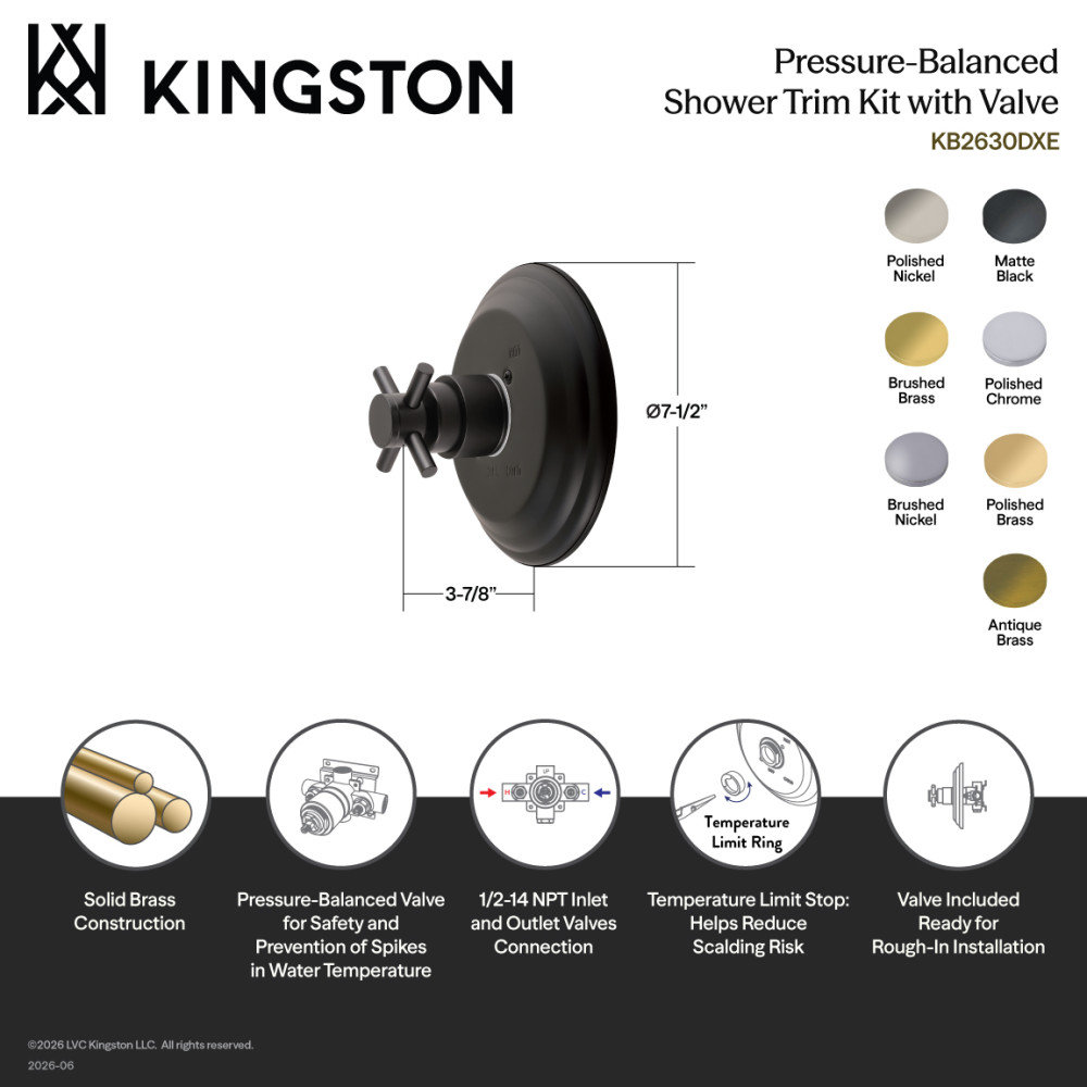 Kingston Brass Concord Single-Handle Pressure Balanced Shower Valve and Trim Set - Valve Included, Polished Nickel