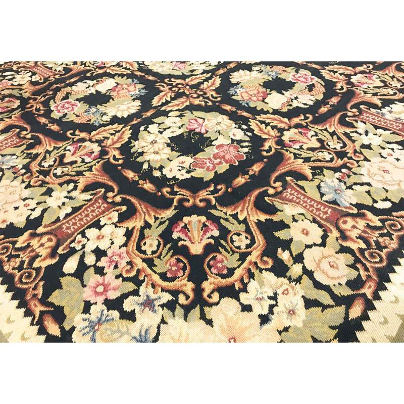 Hand-Knotted High-Quality Black and Gold Area Rug