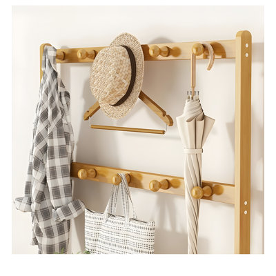 Range-chaussures en bambou avec crochets à manteaux, organisateur de vestibule peu encombrant pour chaussures et vêtements, solution de rangement robuste et durable