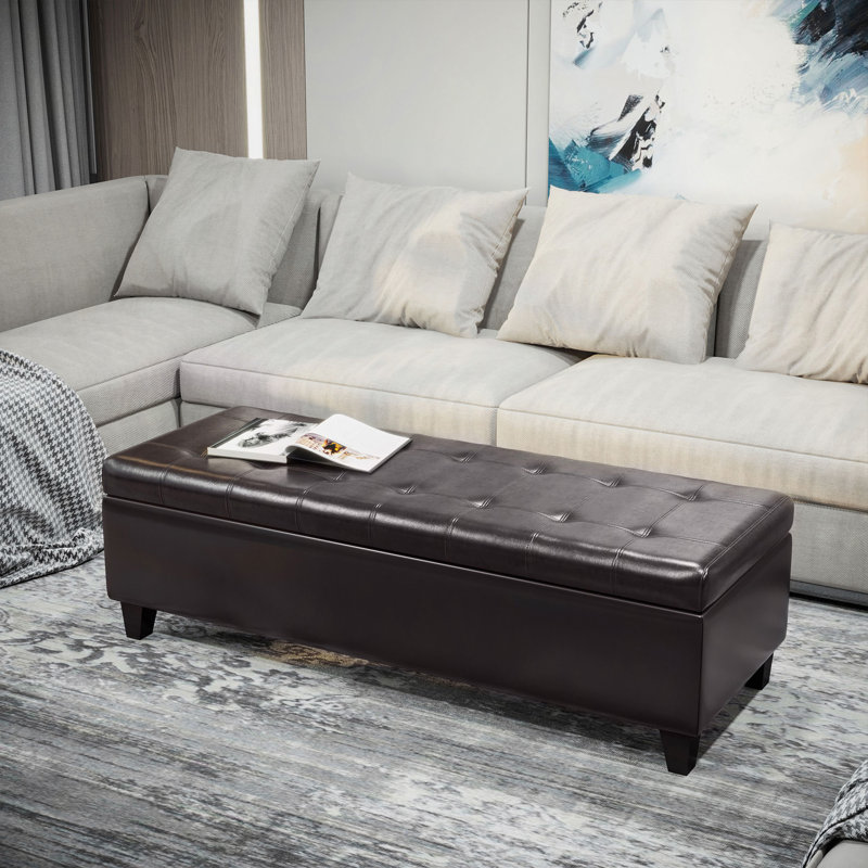 Banc de rangement avec repose-pieds de 51 po, coffre de rangement en similicuir avec plateau relevable, repose-pieds capitonné avec rangement pour le salon, vestibule