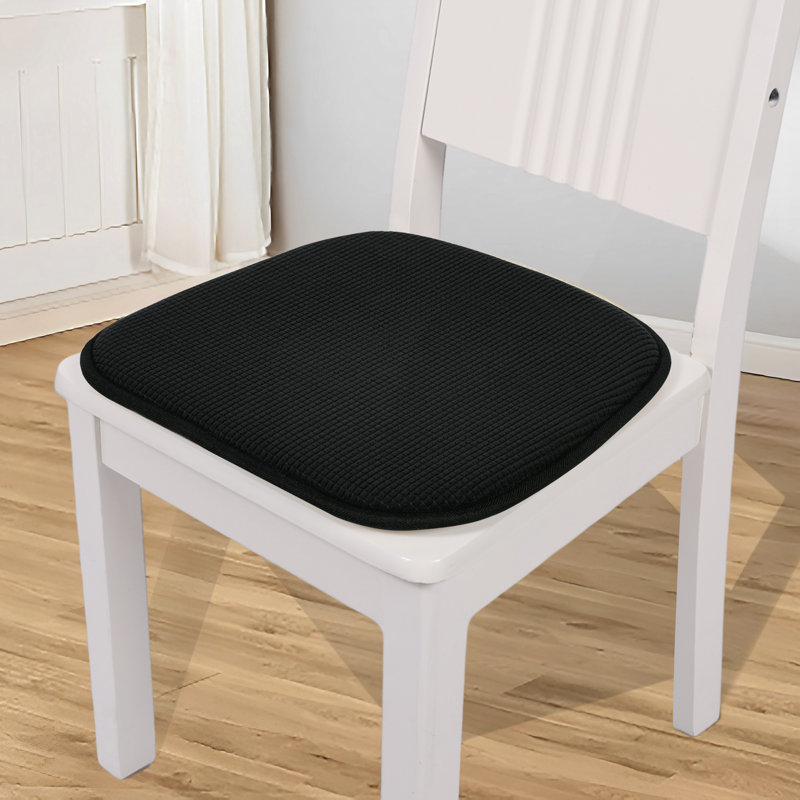 Indoor 1.3'' Dining Chair Seat Cushion, Black Polyester/Polyester Blend