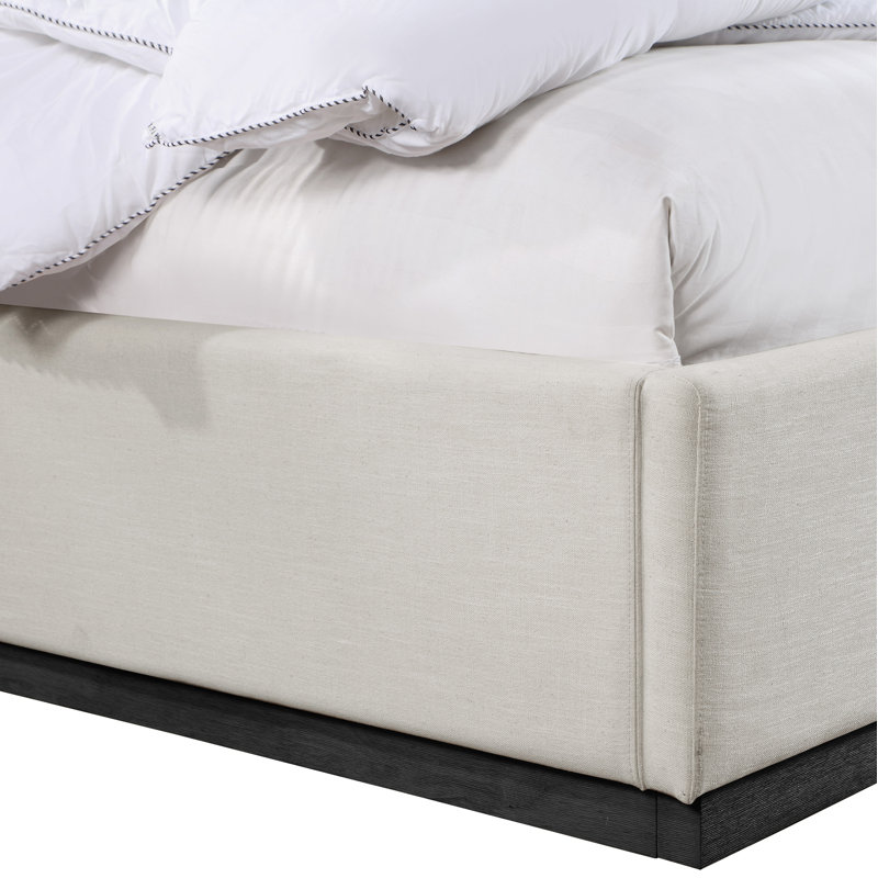Lit à panneau tapissier Citori, Double, Tissu texturé en lin beige