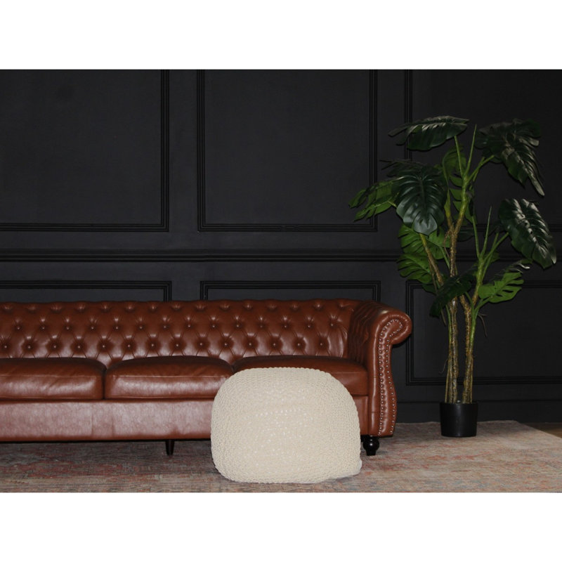 SEMI-Rounded Pouf - Cable Knitted - Handmade- 100% Cotton Pouf (21" X 21" X 18"), Beige
