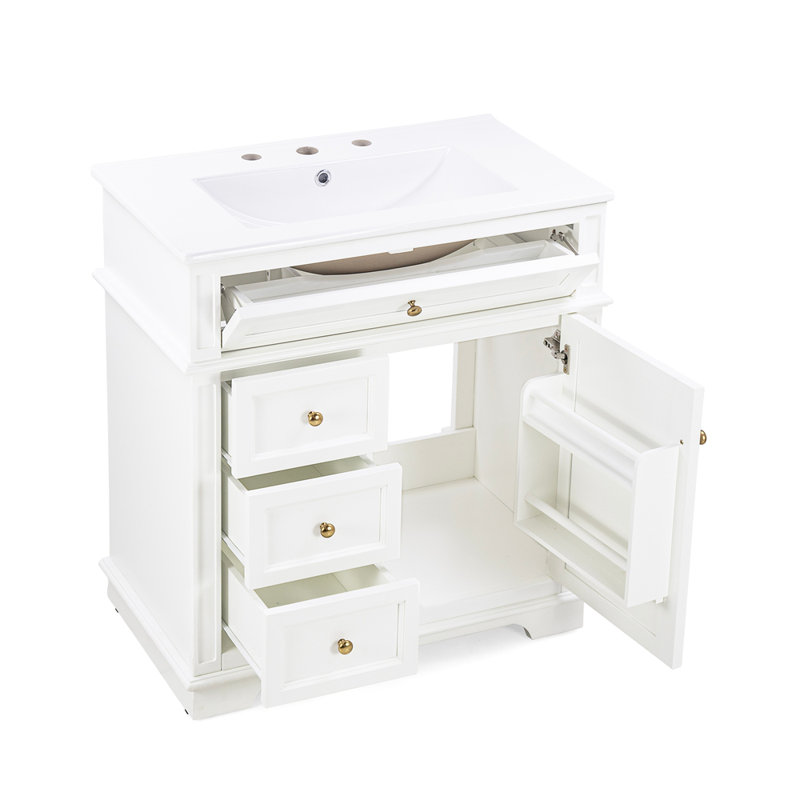 Meuble-lavabo 30 po avec lavabo, un tiroir basculant, trois tiroirs, Blanc