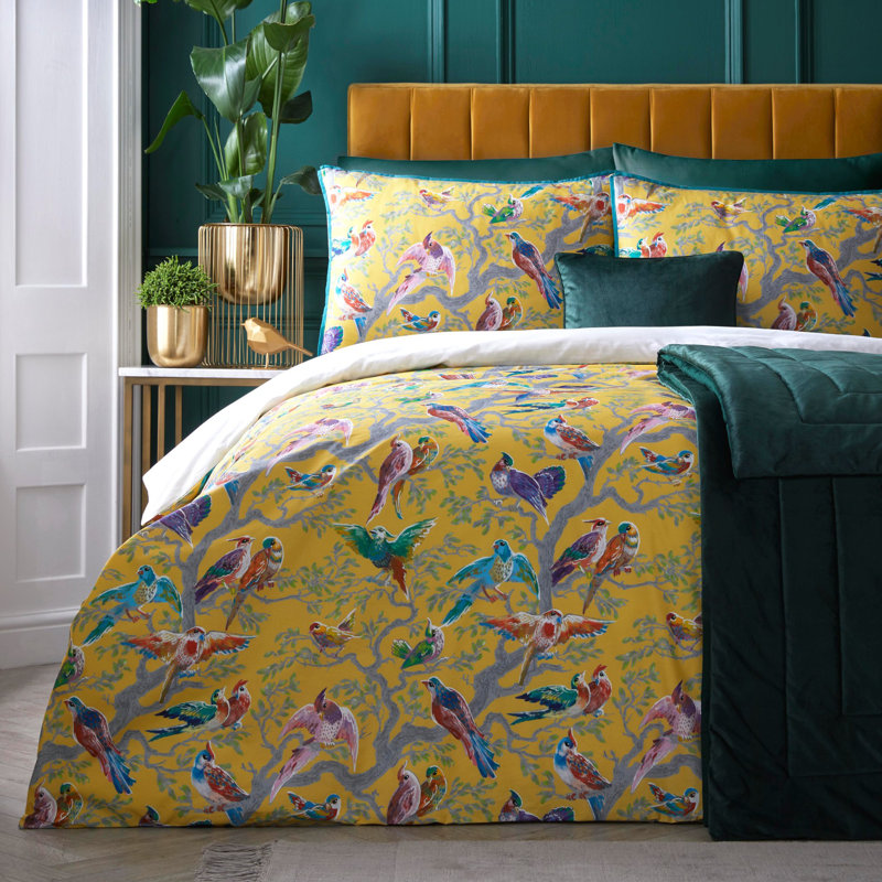 Yellow/Blue Sateen 20TC Modern & Contemporary Duvet Cover Set, Super King - 2 Standard Pillowcases