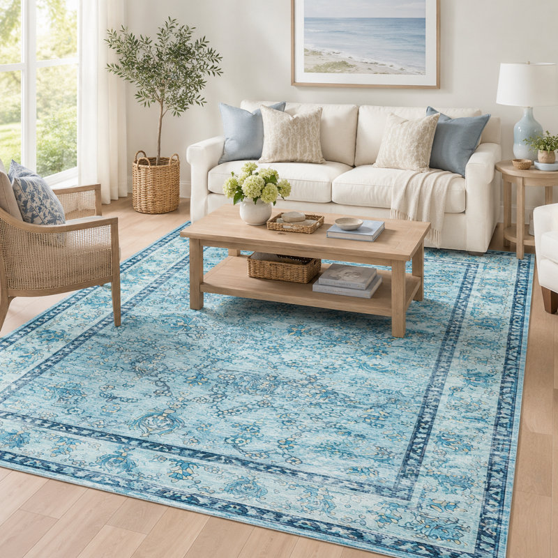 Tapis à motif floral lavable Fillender, Rectangulaire 8 pi x 10 pi