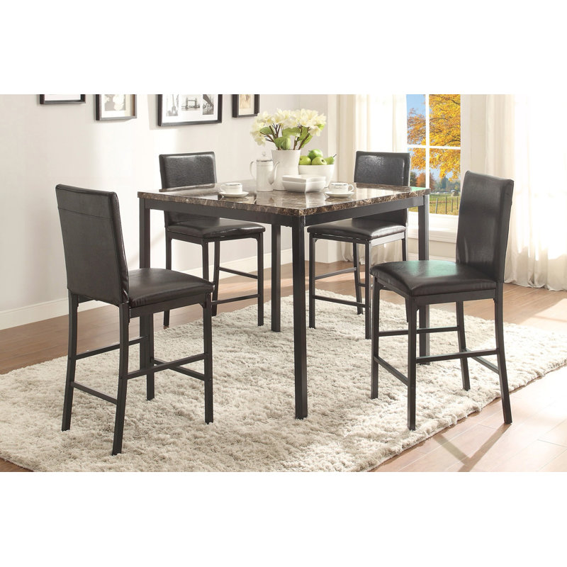 Table à hauteur de comptoir, structure en métal, plateau en faux marbre, carré, style transitionnel, 1 pièce