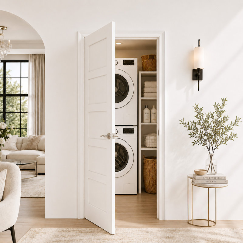 Porte intérieure 5 panneaux avec cadre en MDF blanc avec charnières et poignée verrouillable, 30"X 80", Left