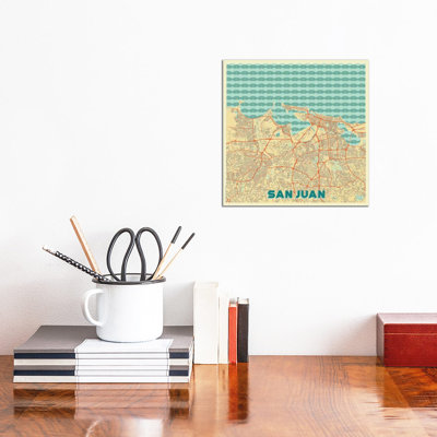 San Juan Retro Urban Blueprint Map by Hubert Roguski - Wrapped Canvas Painting