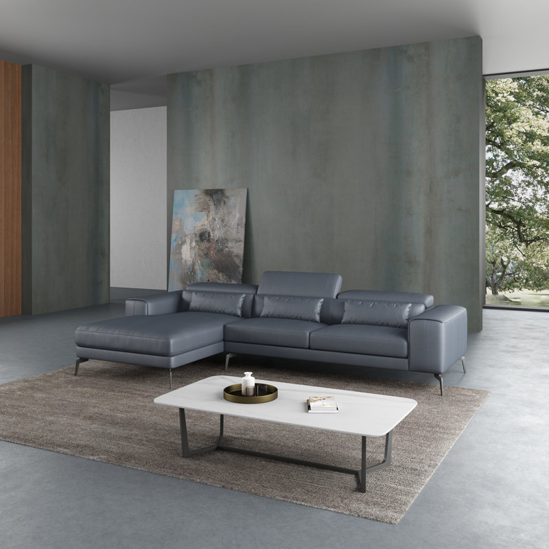 Cavour Sectional, Gray Genuine Leather, Left Hand Facing