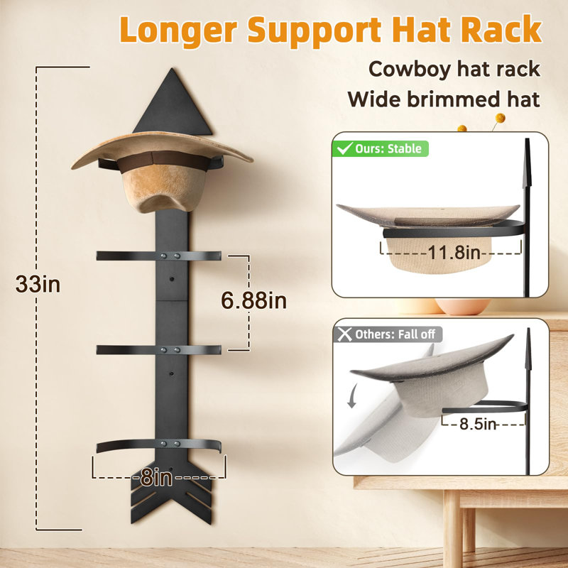 Hat Organizer For 10 Baseball Caps And 3 Cowboy Hat Cowboy Hat Rack For Wall With Solid Wood Arrow Hat Storage Cowgirl Hat Hanger Closet Storage And Organizer
