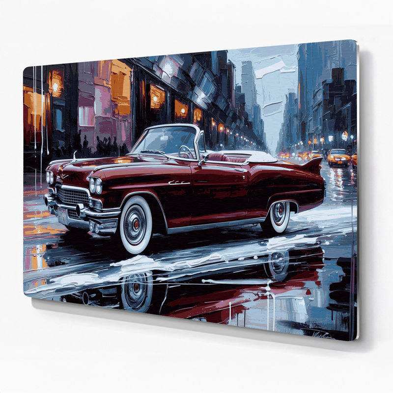 «Transport Classic convertibles», art mural en métal mauve, H 8 po x l 10 po