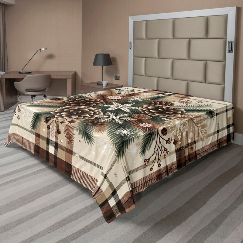 Drap plat moderne de style bohème Ambesonne, Drap plat grand, Carreauté brun cacao / vert sauge