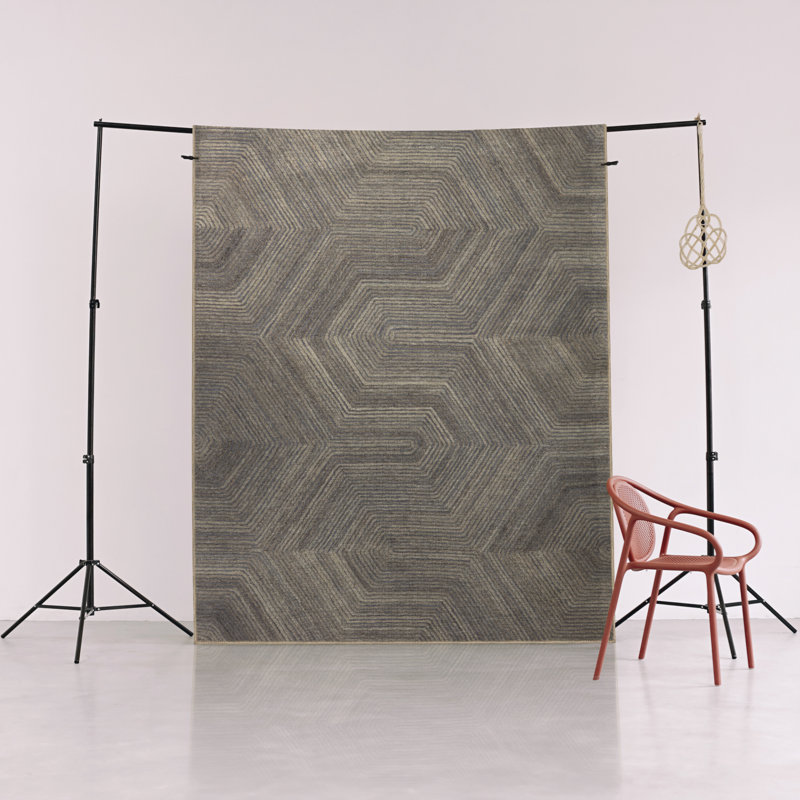 Gray Themed Abstract Geometric Patterned Creative Modern Decorative Rug, Rectangle 4'11.06" x 7'6.55"